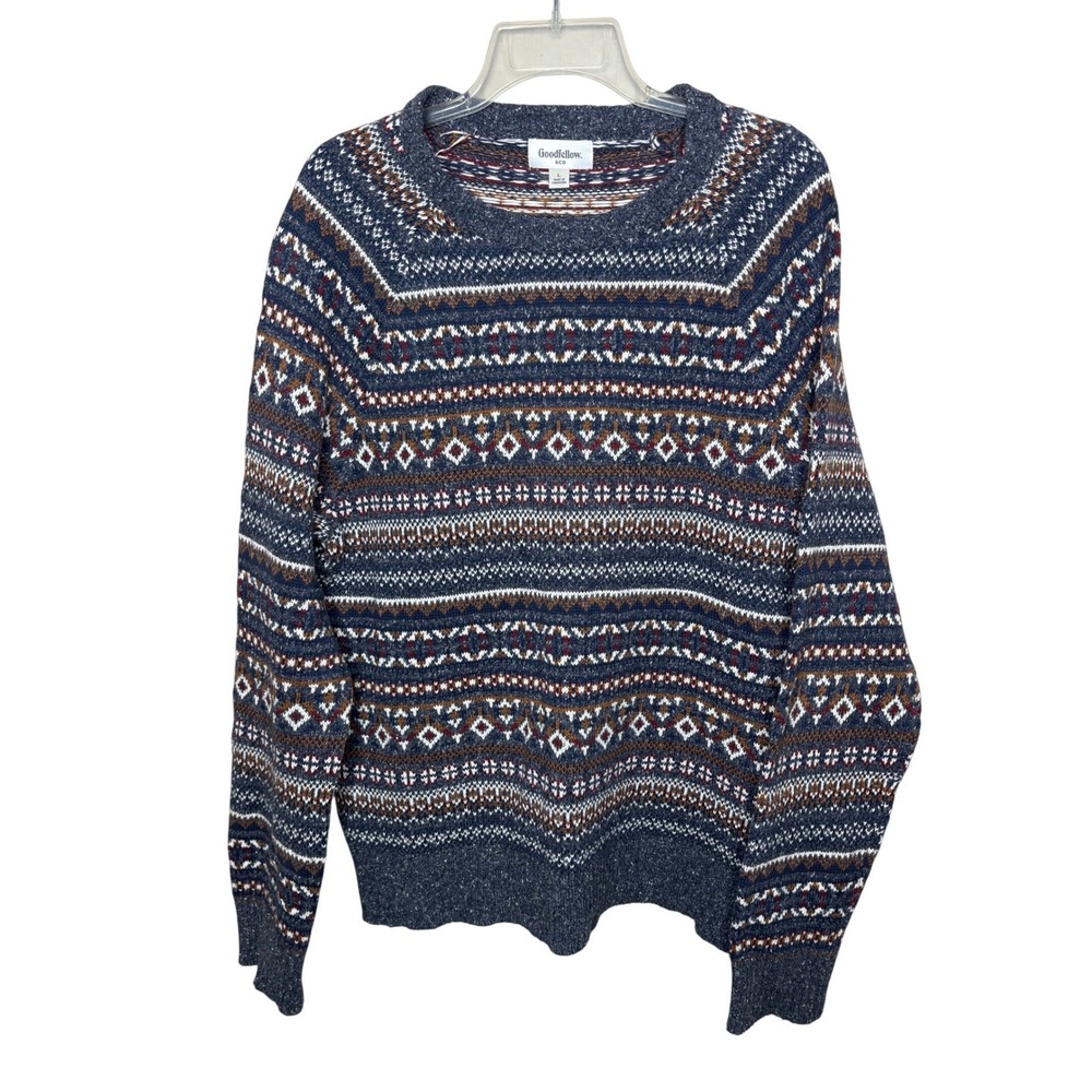 Goodfellow Co Fair Isle Sweater Blue Mens Size L Crew Neck Long Sleeve Knit